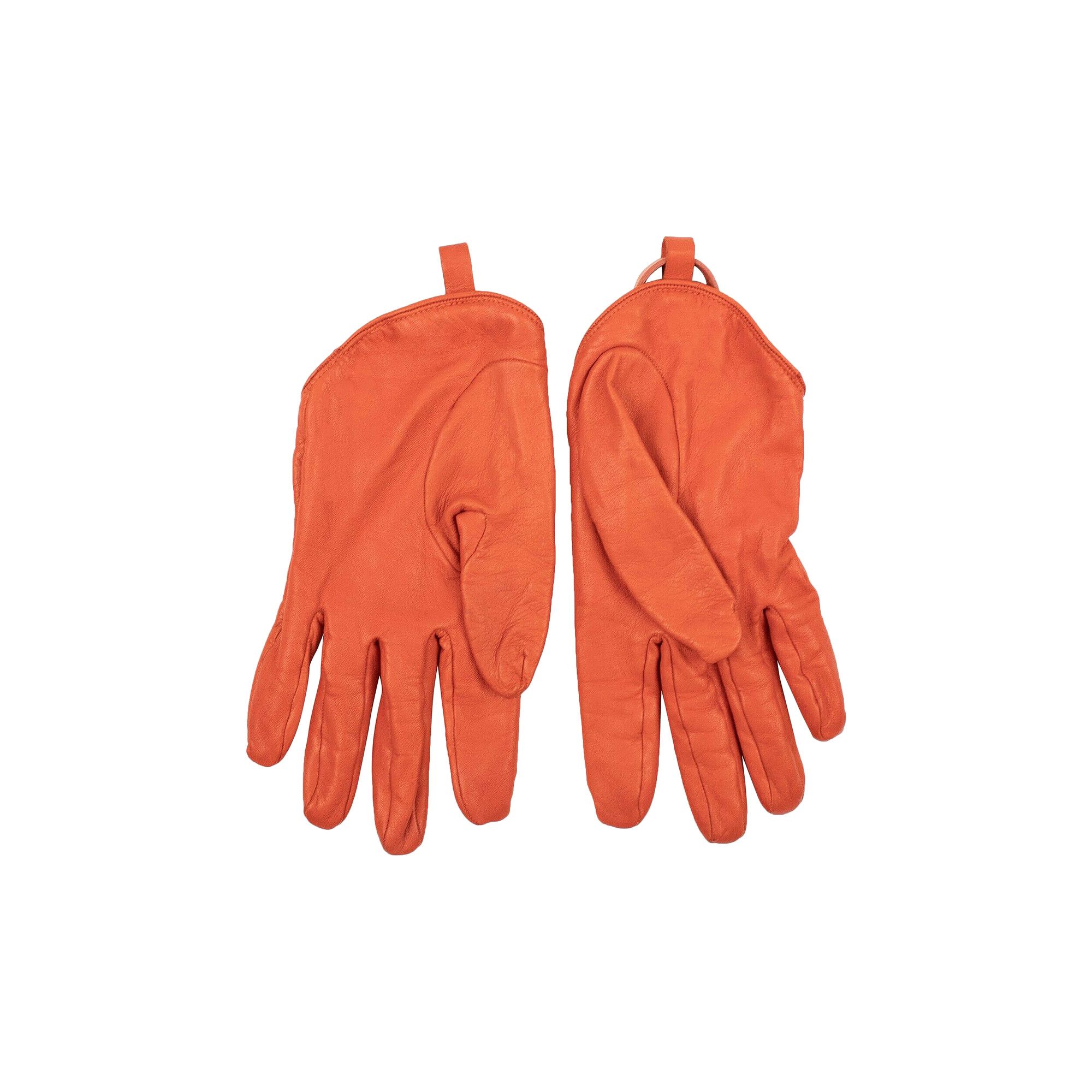 Buy Off-White Leather Zip Tie Gloves 'Orange