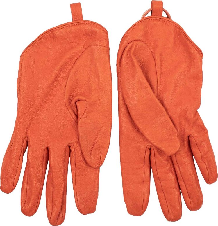 Off White Leather Zip Tie Gloves Orange