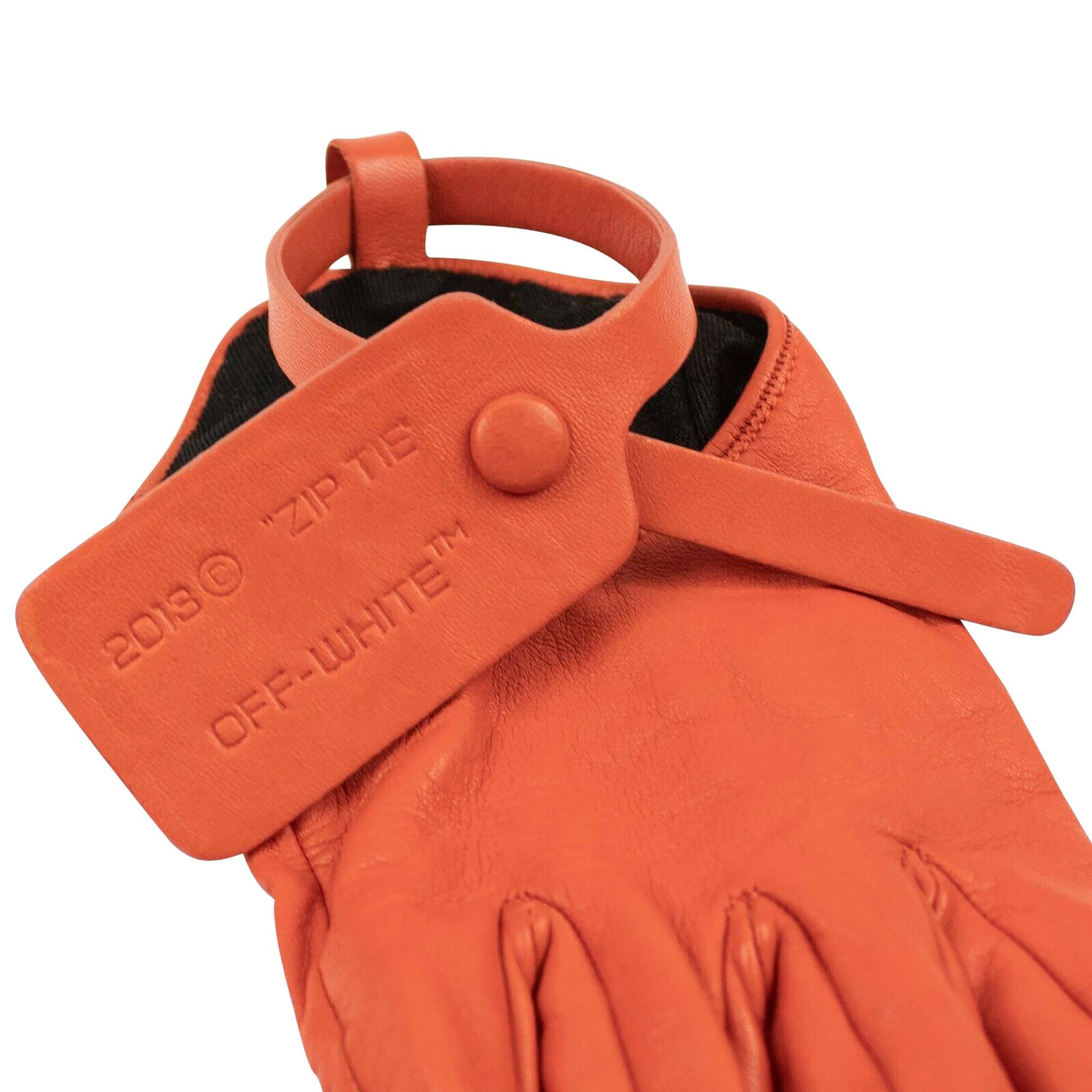 Buy Off-White Leather Zip Tie Gloves 'Orange