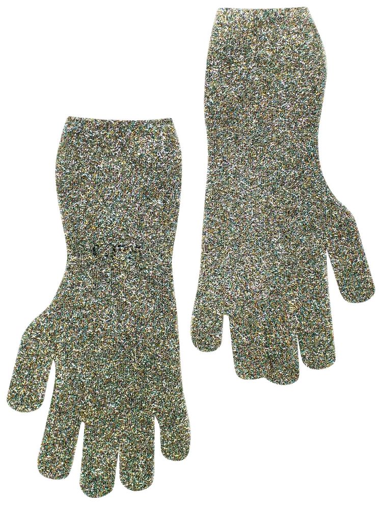 Off White Sparkling Short Gloves Multicolor