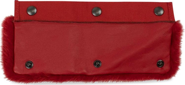 Off White Fur Handle Cover Top Handle Bag Red