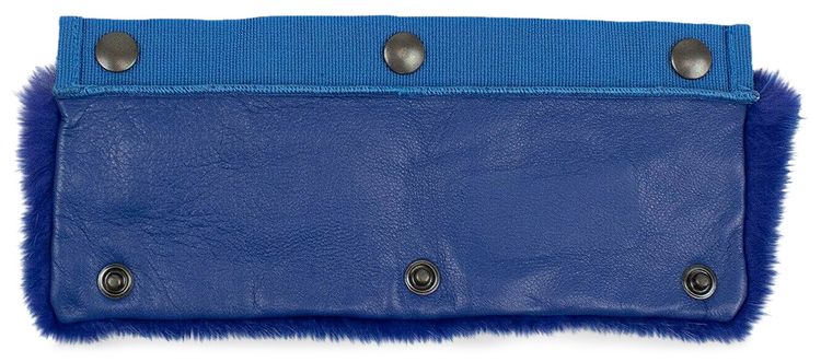 Off White Fur Handle Cover Top Handle Bag Blue