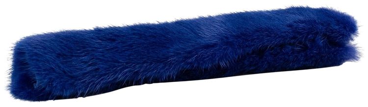 Off White Fur Handle Cover Top Handle Bag Blue