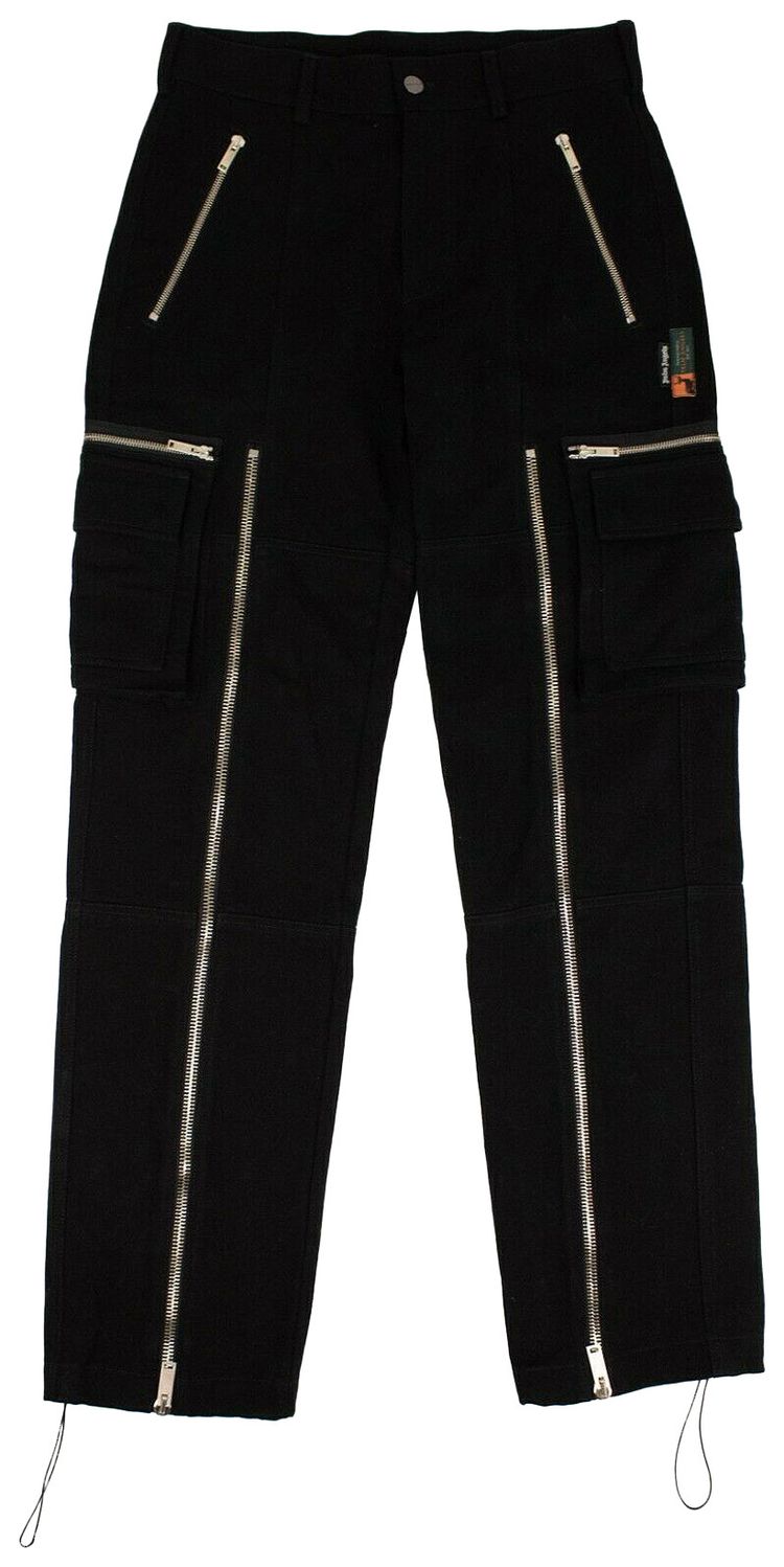 Palm Angels Zip Embellished Straight Leg Pants Black