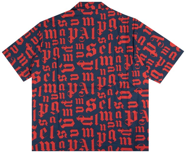 Palm Angels Logo Short Sleeve Button Down NavyRed