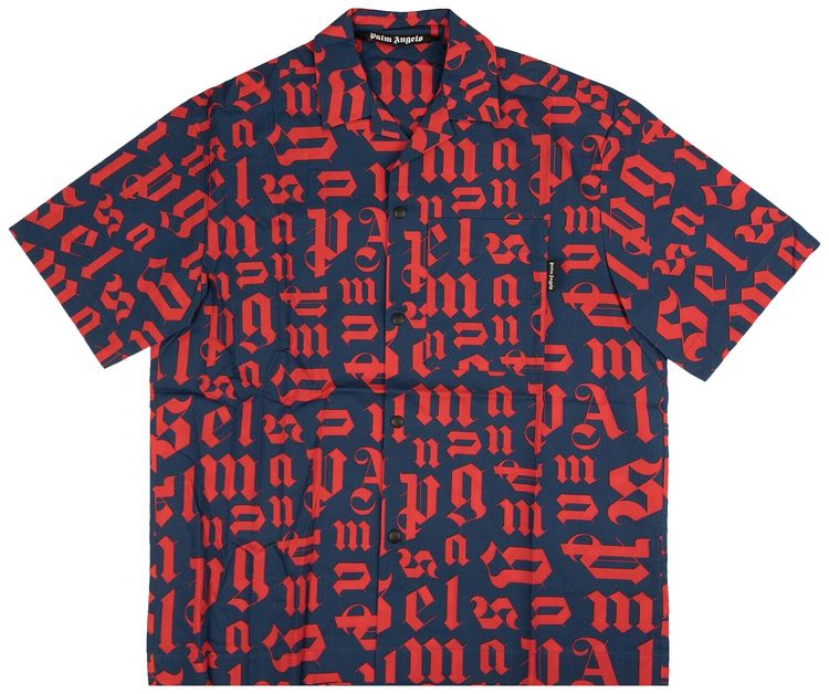 Palm Angels Logo Short Sleeve Button Down NavyRed