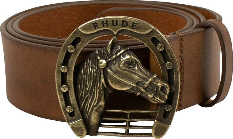 Rhude Leather Horseshoe Buckle Belt Brown