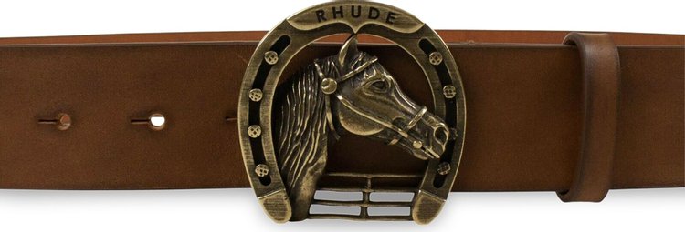 Rhude Leather Horseshoe Buckle Belt Brown