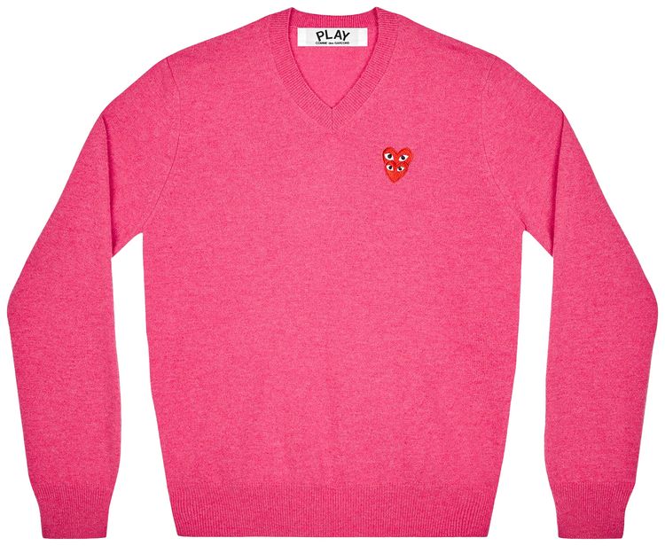 Comme des Garcons PLAY Double Heart Logo V Neck Sweater Pink