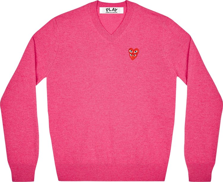 Comme des Garçons PLAY Double Heart Logo V-Neck Sweater 'Pink'
