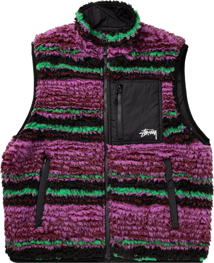 Stussy Striped Sherpa Vest 'Grape'