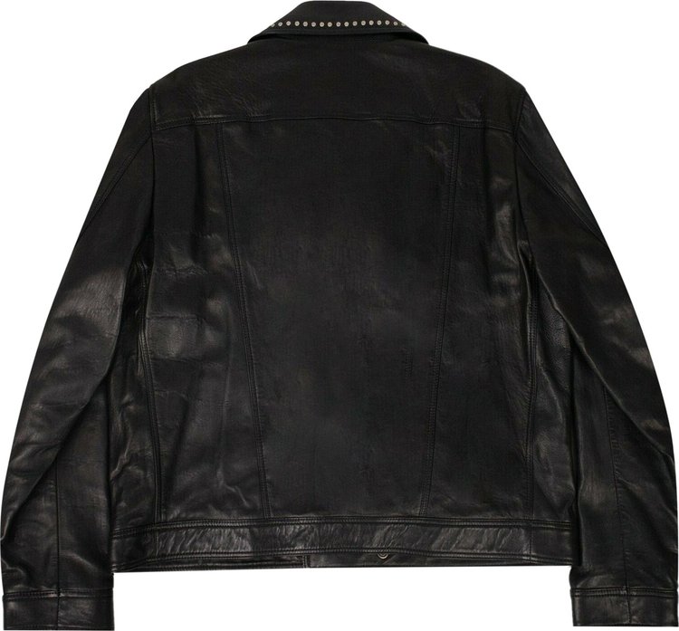 Saint Laurent Leather Logo Pin Motorcycle Jacket Black