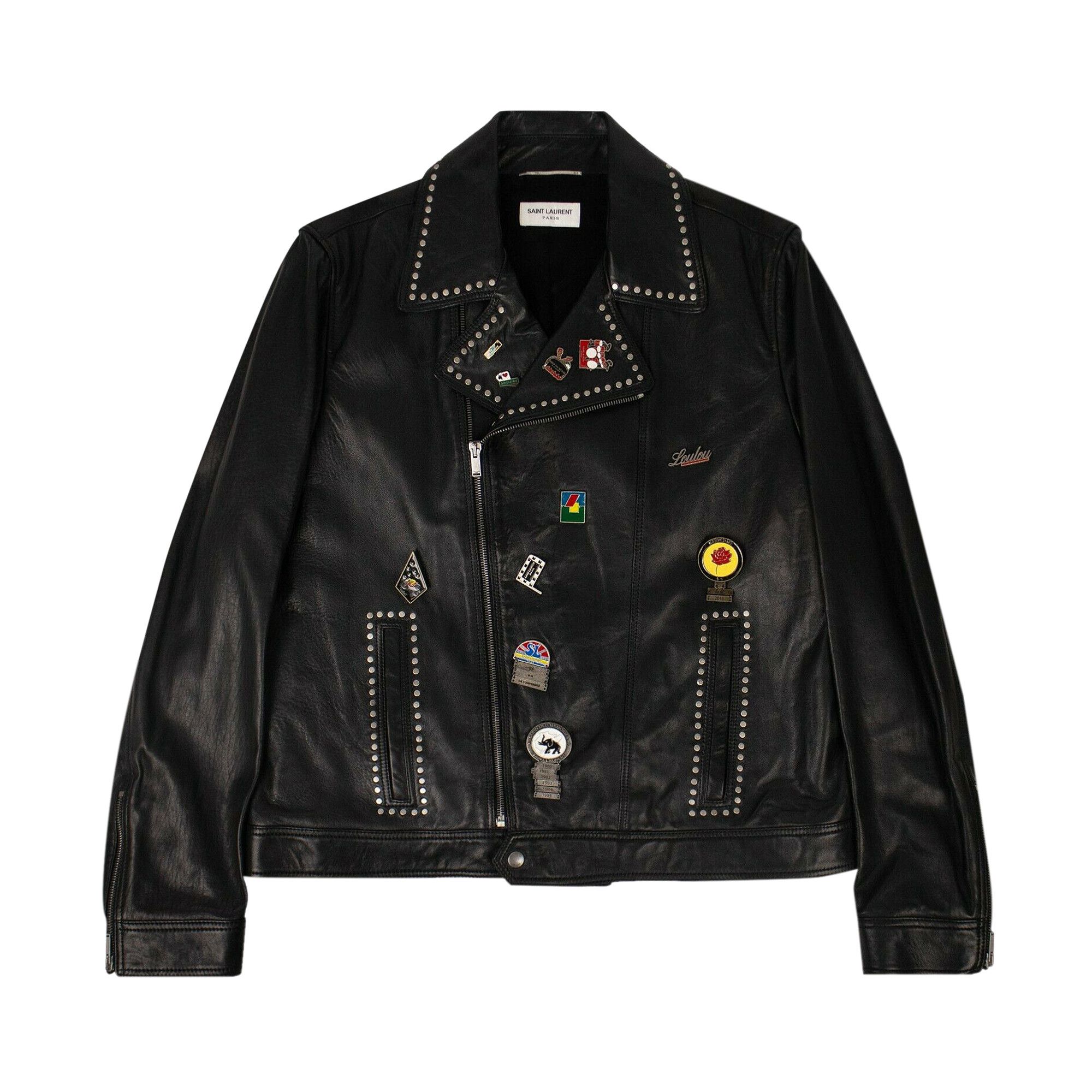 Buy Saint Laurent Leather Logo Pin Motorcycle Jacket 'Black