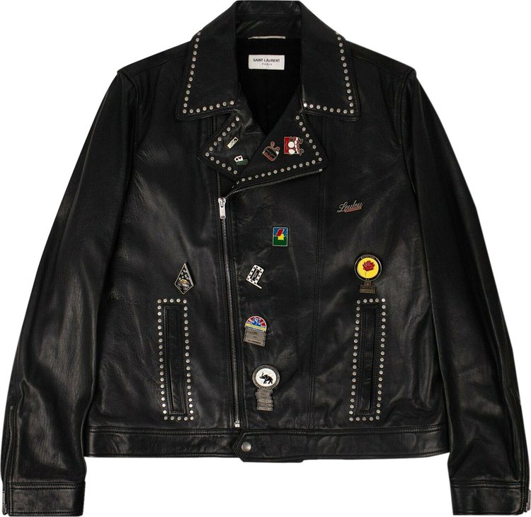 Saint Laurent Leather Logo Pin Motorcycle Jacket 'Black'