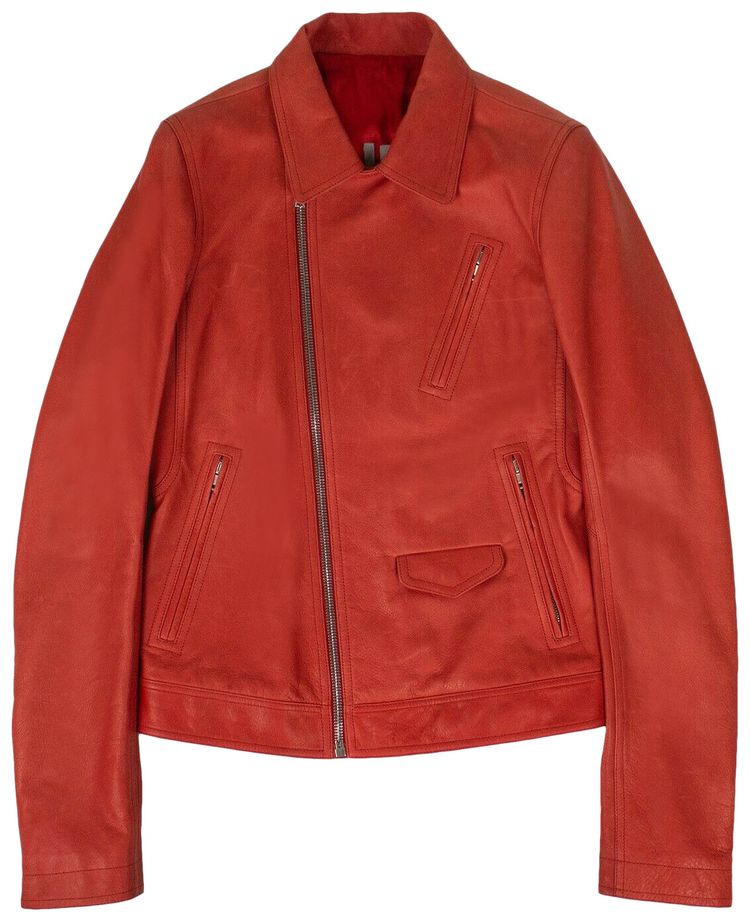 Rick Owens Leather Stooges Biker Jacket Cardinal