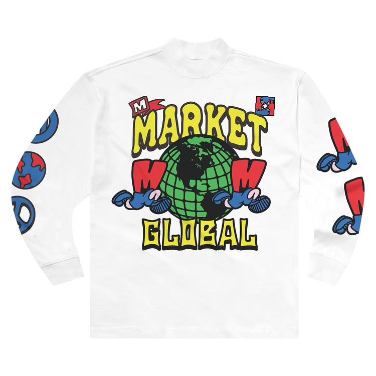 Market Runs The World Mock Neck Shirt White