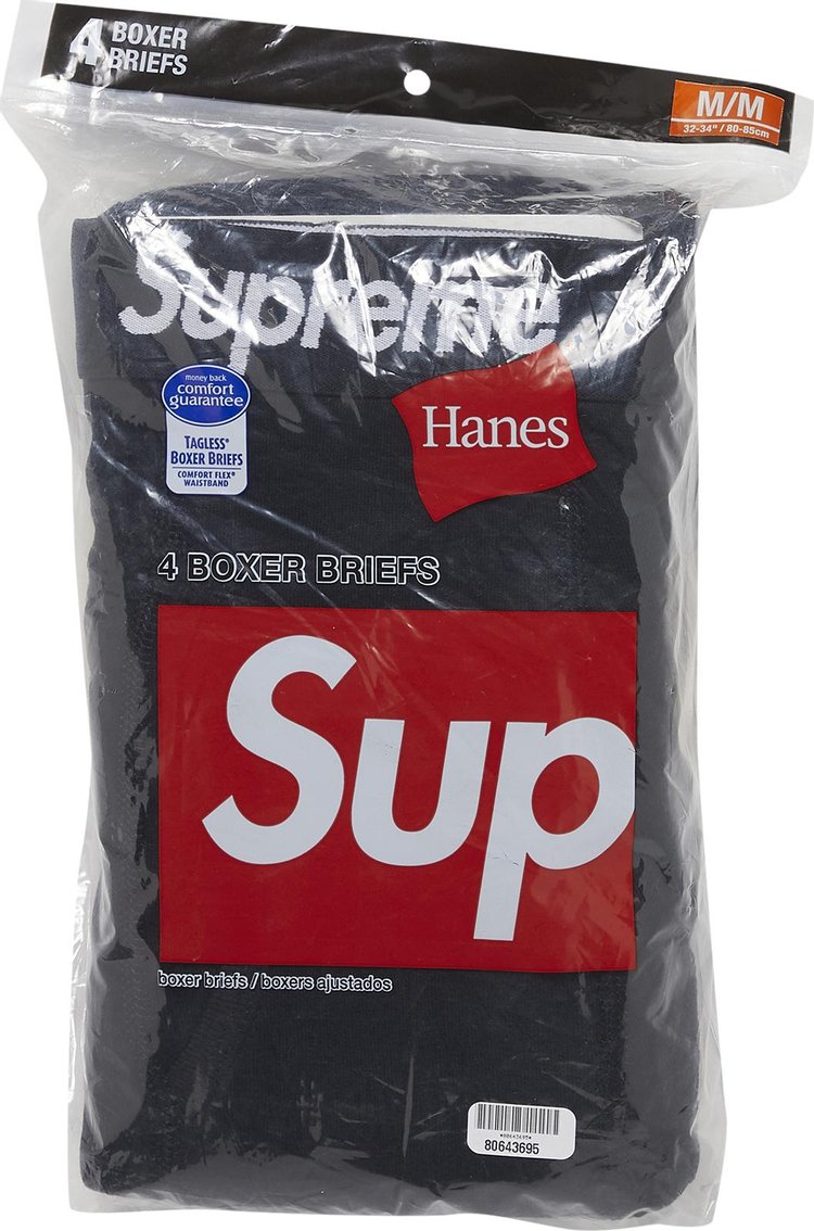 Check out the Supreme Hanes Boxer (4 Pack) Briefs Black available on StockX