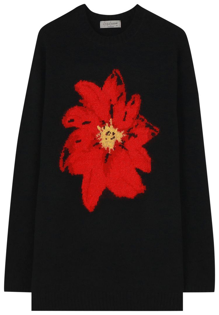 Yohji Yamamoto Pour Homme Floral Round Neck Long Sleeve Red