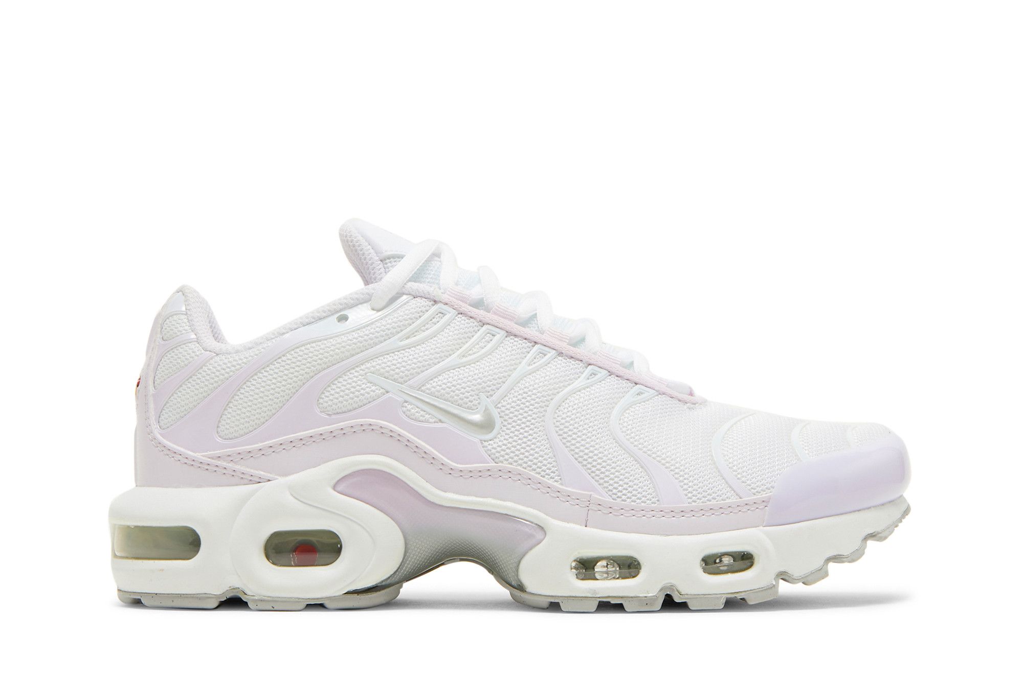 white and purple air max plus