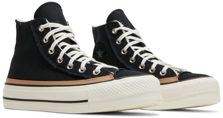 Converse Wmns Chuck Taylor All Star Raw Edge Platform High Black Champagne Tan