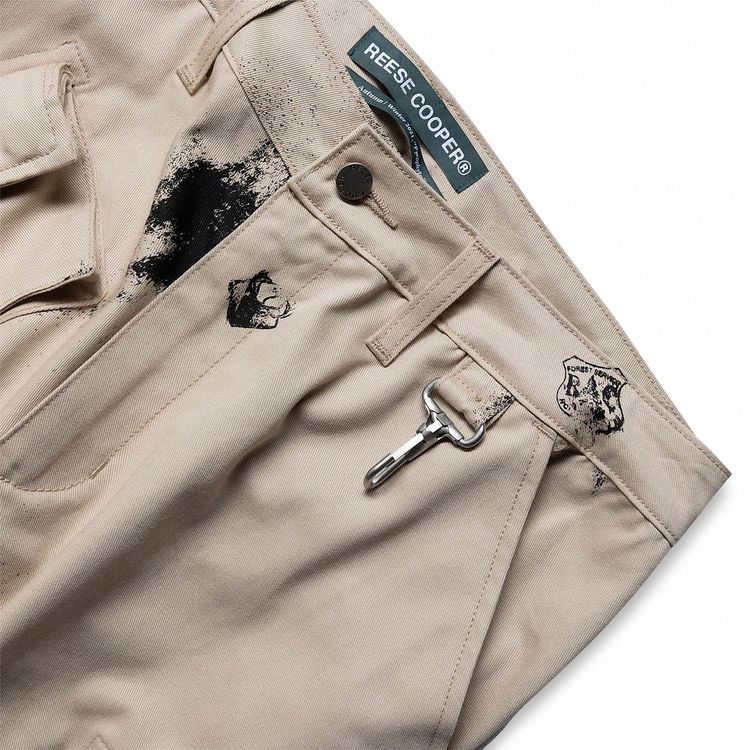Reese Cooper Stamp Print Cotton Canvas Cargo Trouser Khaki