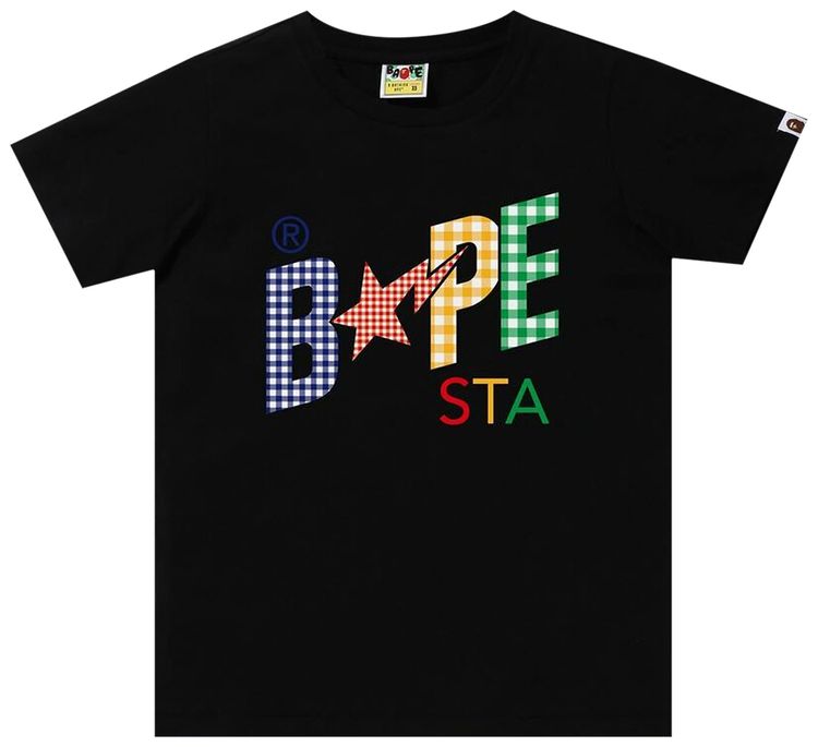 BAPE Gingham Check Sta Logo Tee Black