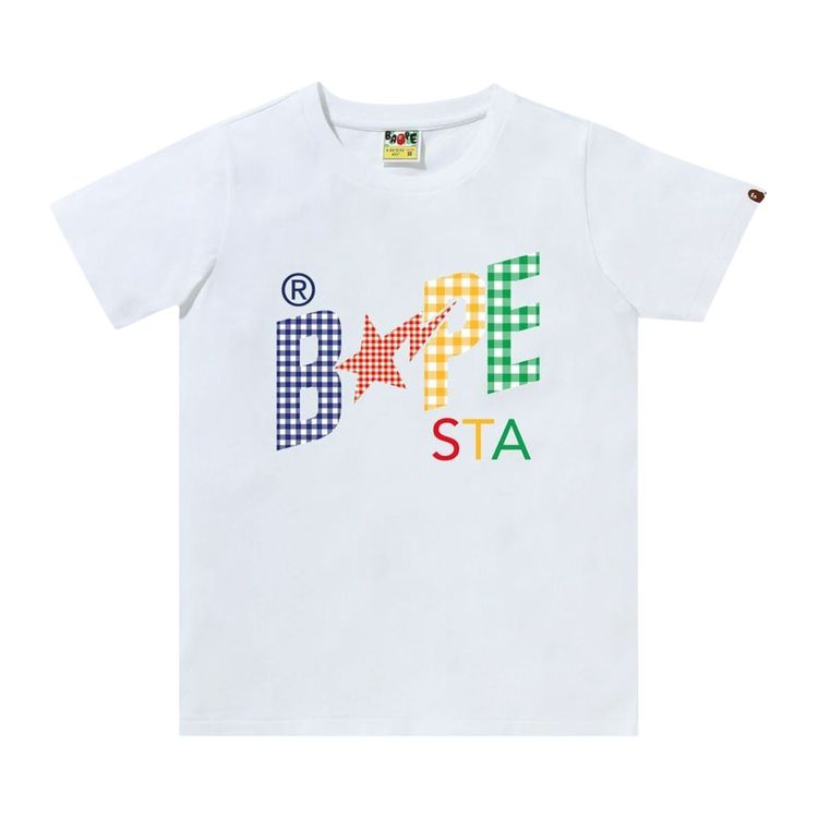 BAPE Gingham Check Sta Logo Tee White