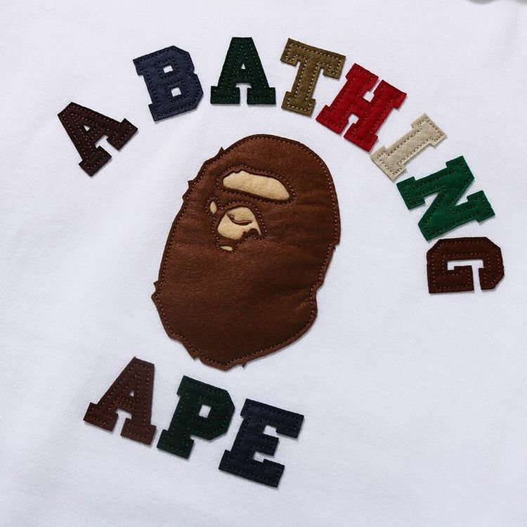 BAPE College Applique Oversized Pullover Hoodie White