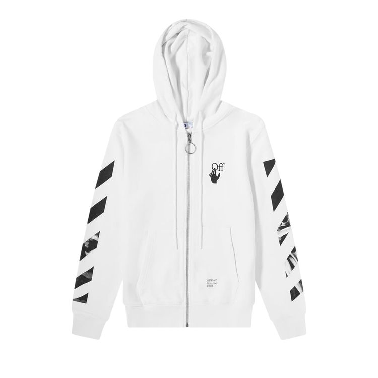 Off White Carav Arrow Slim Zip Hoodie WhiteBlack