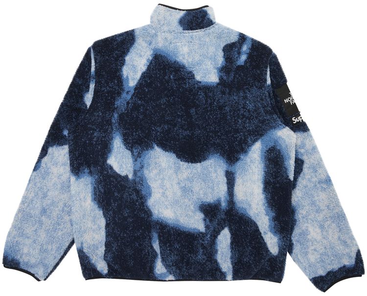 Supreme x The North Face Bleached Denim Print Fleece Jacket Indigo