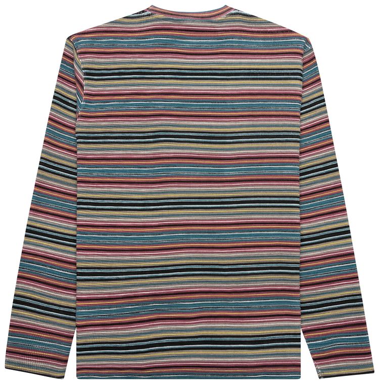 Stussy Printed Multi Stripe Long Sleeve Crew Khaki