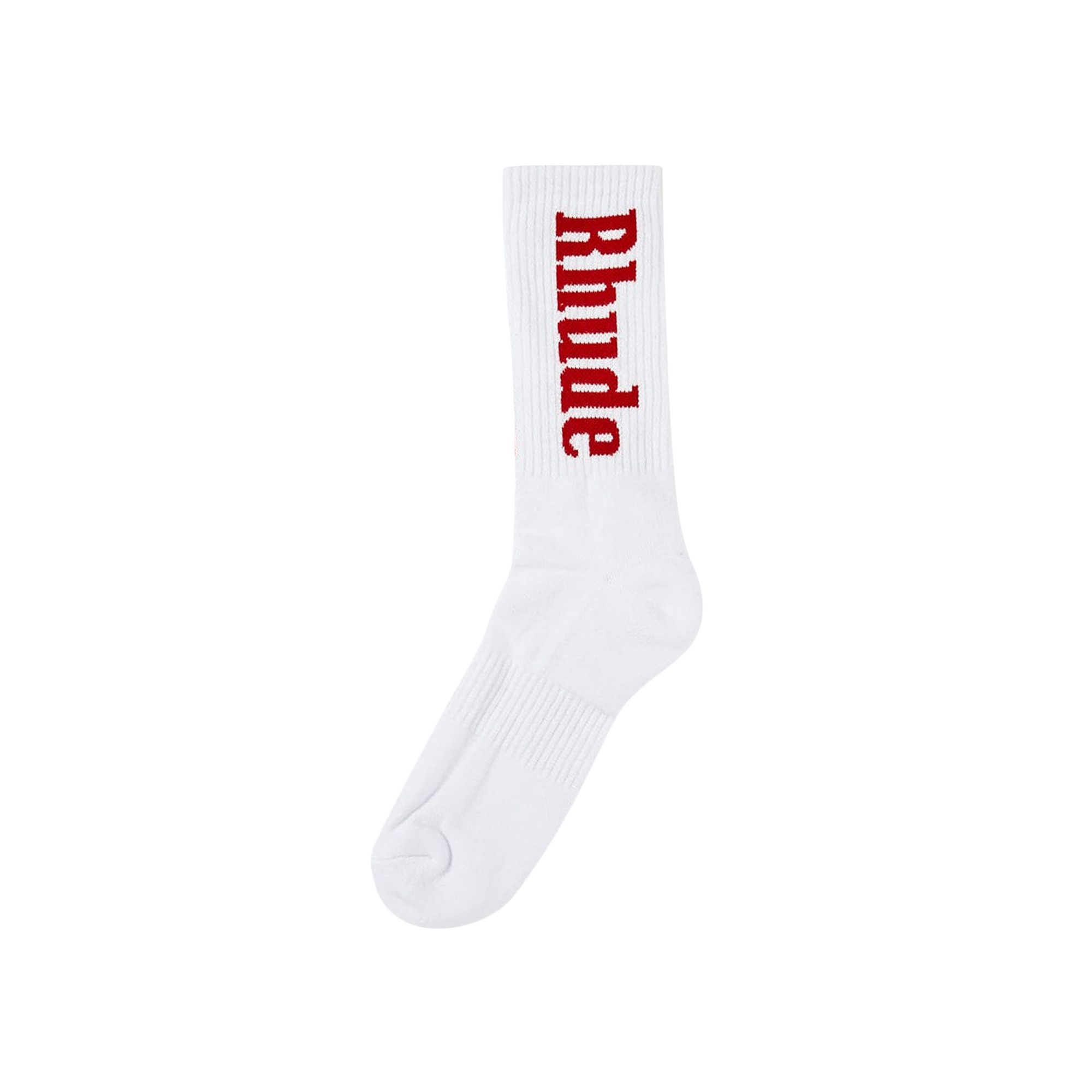 Buy Rhude RH Vertical Logo Sock 'White/Red' - SS22SO01070371