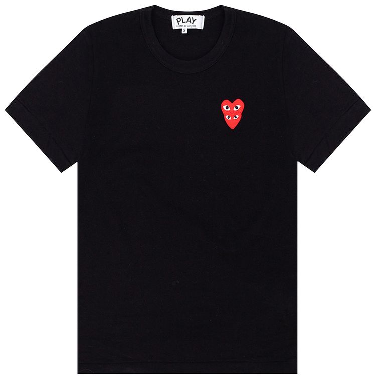 Comme des Garcons PLAY Double Red Heart Tee Black