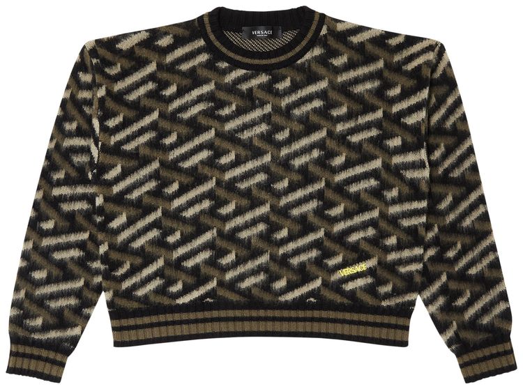Versace Monogram Jacquard Knit Sweater BlackKhaki