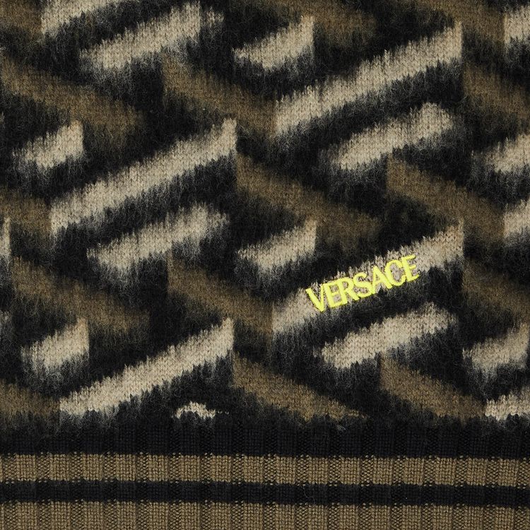 Versace Monogram Jacquard Knit Sweater BlackKhaki