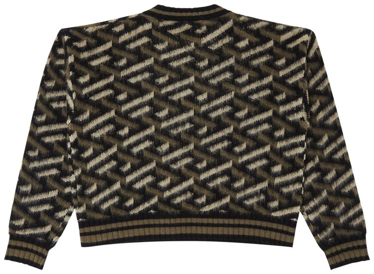 Versace Monogram Jacquard Knit Sweater BlackKhaki