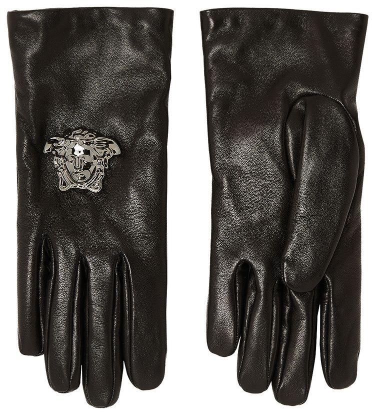 Versace Leather Gloves BlackRuthenium