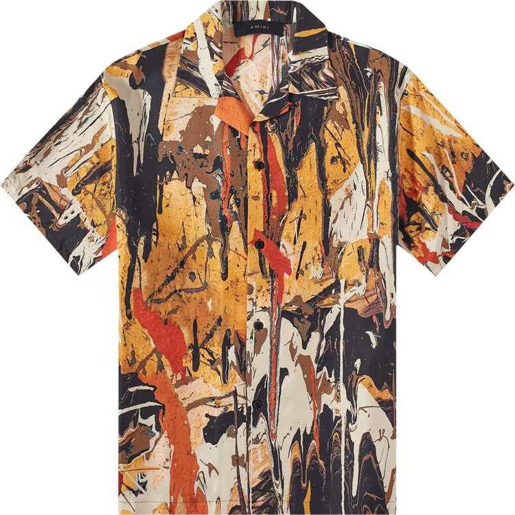 Buy Amiri Paint Splatter Bowling Shirt 'Brown/Orange' - PS22MSS034