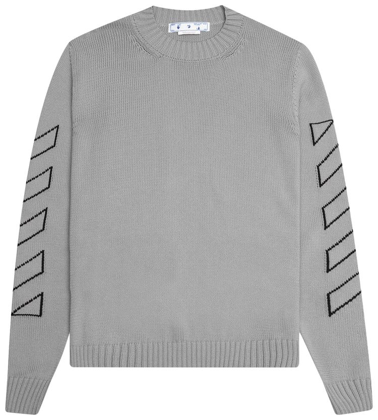 Off White Diag Outline Knit Crewneck Medium GreyBlack