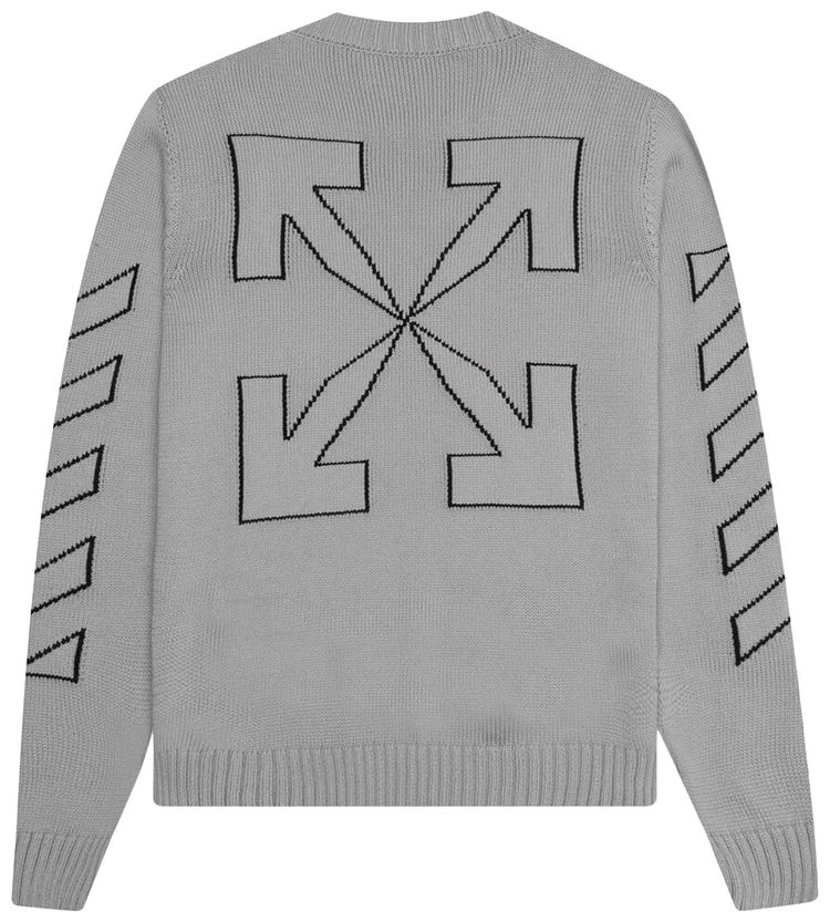 Off White Diag Outline Knit Crewneck Medium GreyBlack