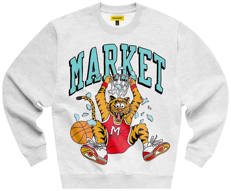 Market Dunking Cat Crewneck Sweatshirt Ash Grey