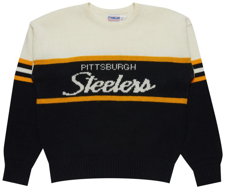 Vintage NFL Authentic Pro Line By Cliff Engle Pittsburgh Steelers Crewneck Sweater CreamBlackGold