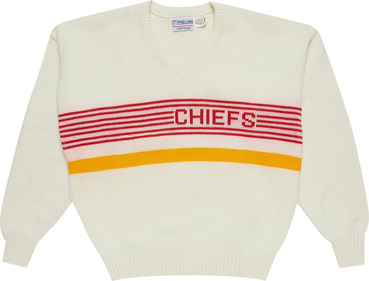 Vintage NFL Authentic Pro Line By Cliff Engle Kansas City Chiefs V-Neck Sweater 'Cream/Red/Gold'