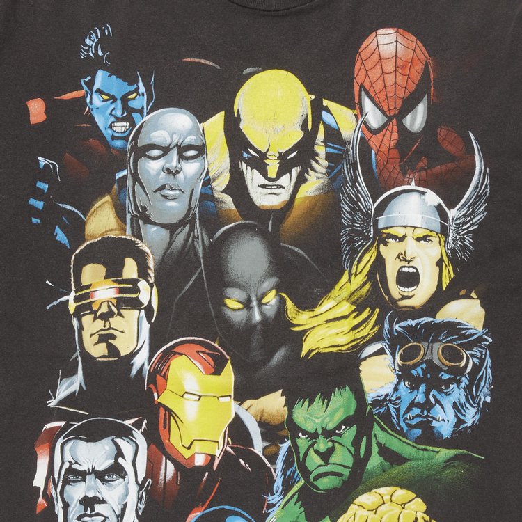 Vintage Marvel Comics Mad Engine Heroes Collage Tee Faded Black