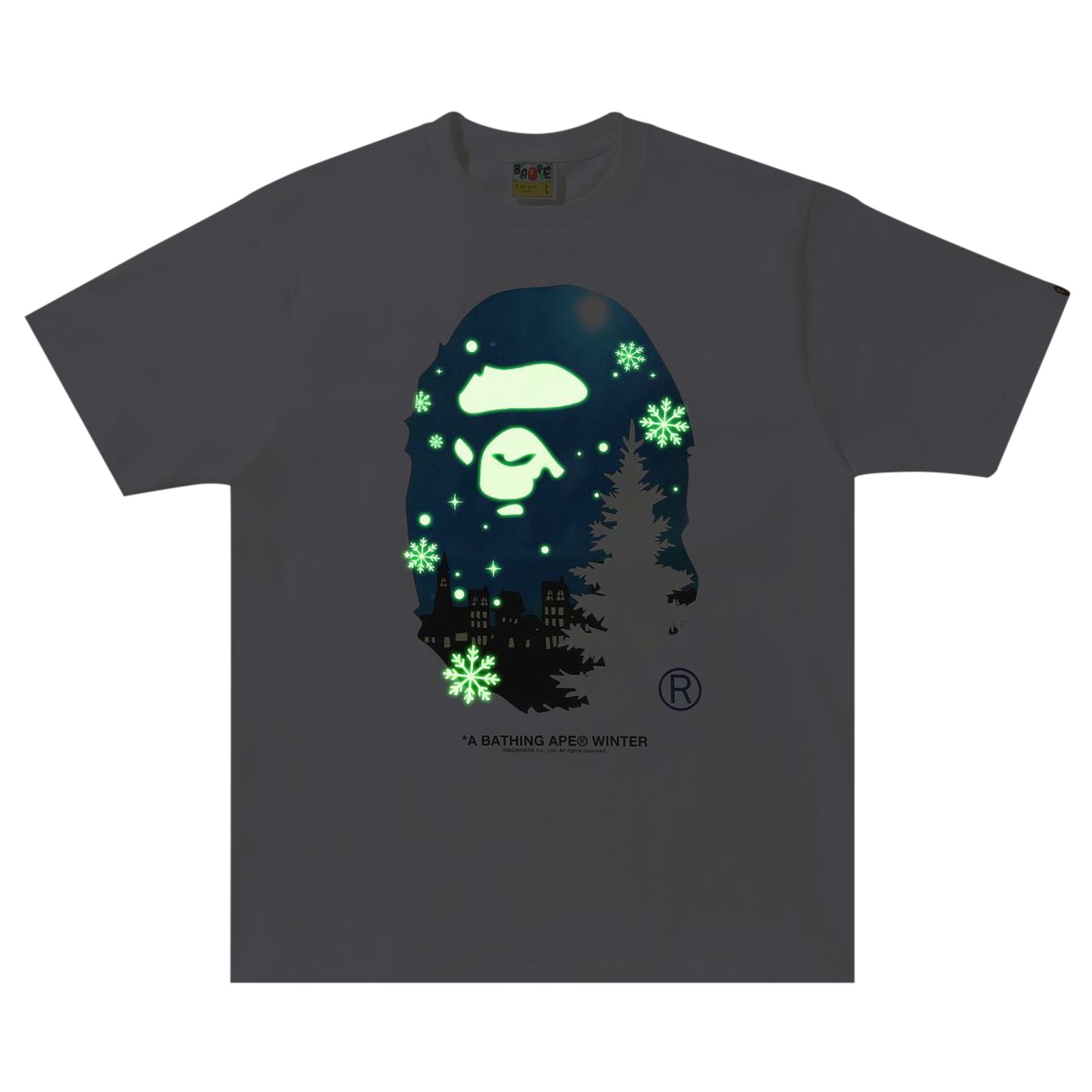 Size l BAPE Christmas Ape Head Glow In The Dark Tee 'White'