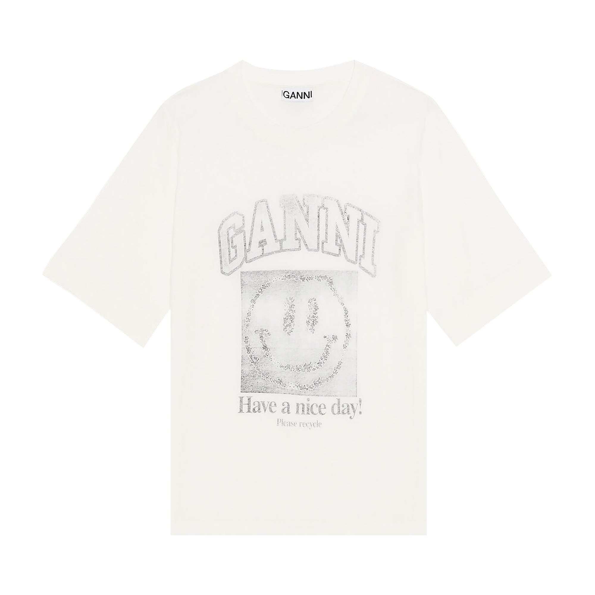 Buy GANNI Light Cotton Jersey Smiley O neck Mid Sleeve T shirt