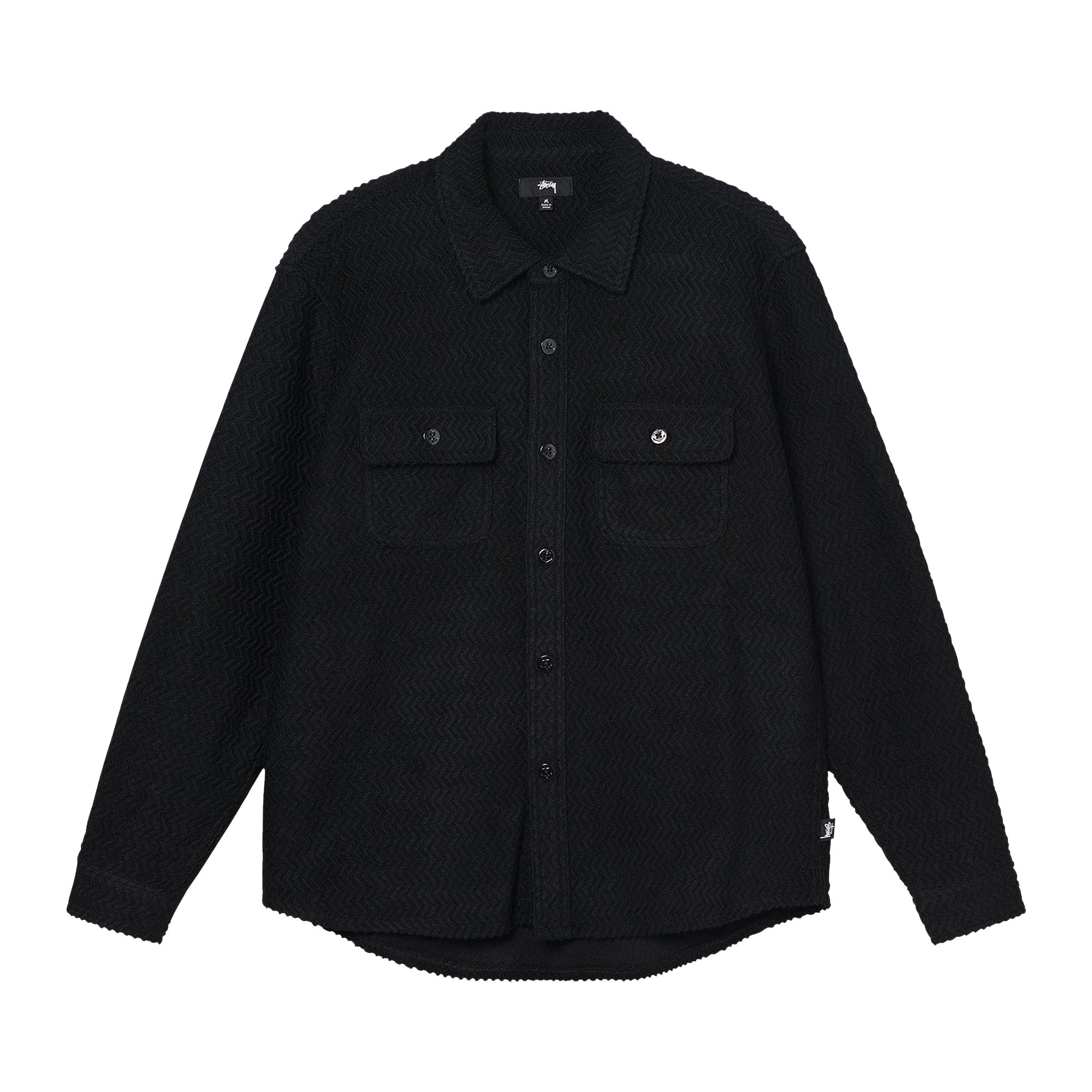 Buy Stussy Textured Wool CPO Long-Sleeve Shirt 'Black' - 1110211