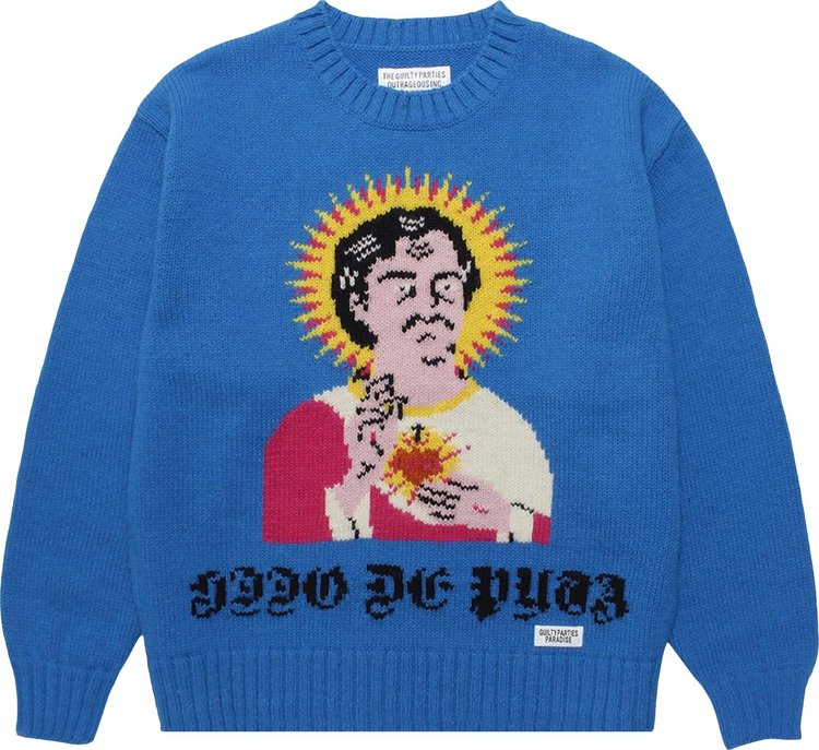 Wacko Maria Crew Neck Sweater (Type-2) 'Blue'