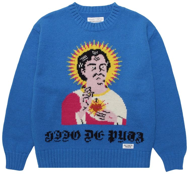 Wacko Maria Crew Neck Sweater (Type-2) 'Blue'