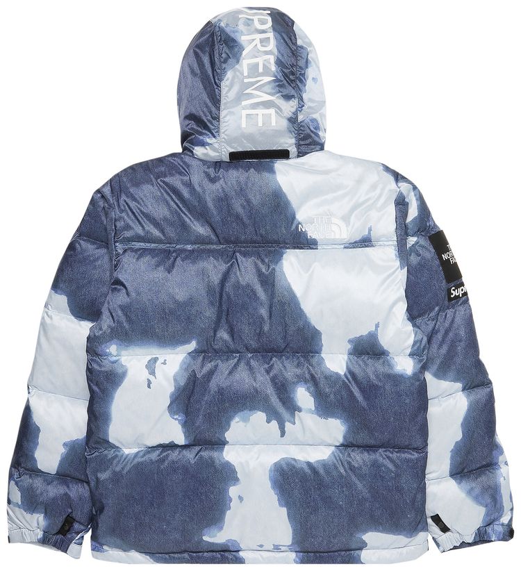 Supreme x The North Face Bleached Denim Print Nuptse Jacket Indigo